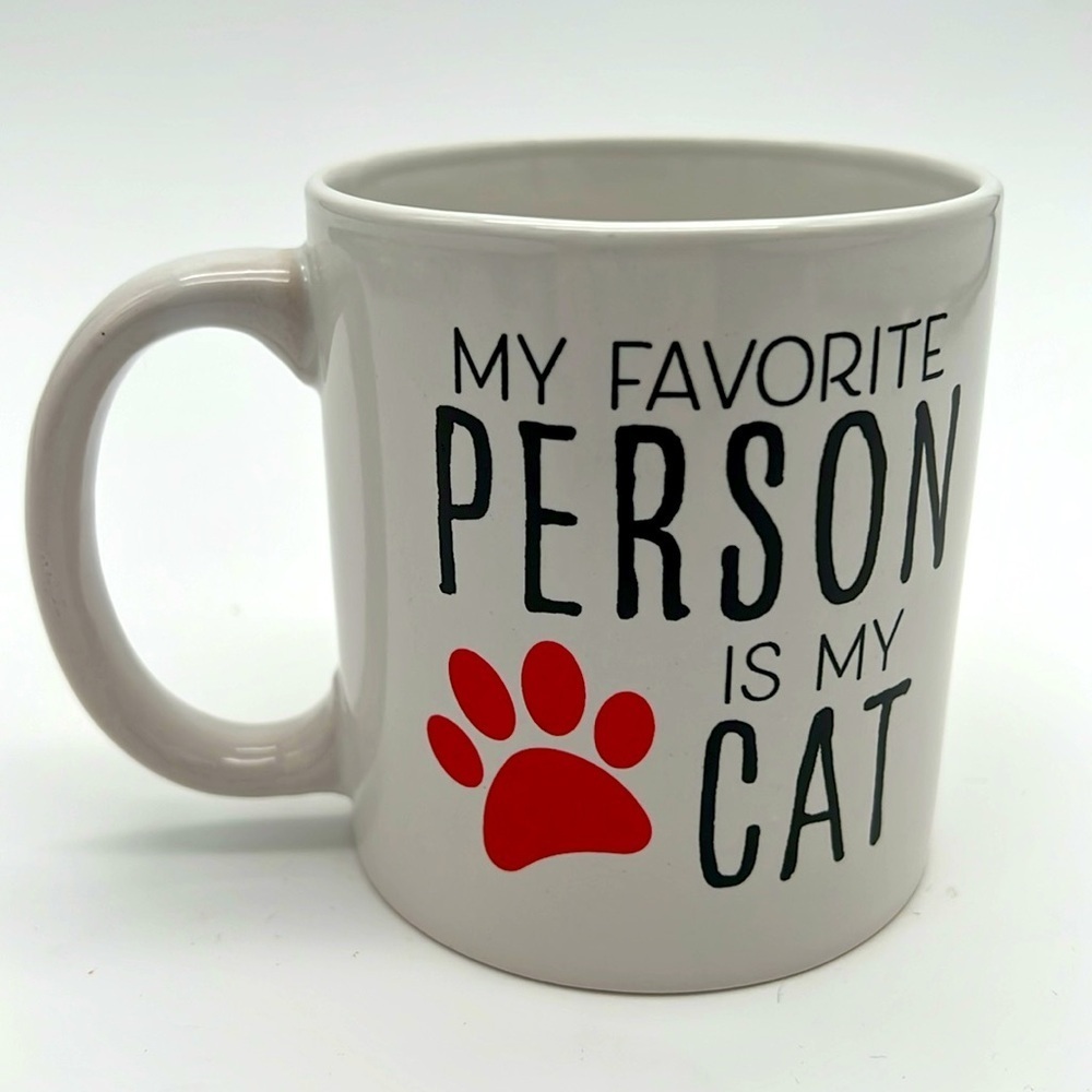 “My Favorite Person is my Cat” White Mug with Red Paw Print - Royal Norfolk - Picture 3 of 9